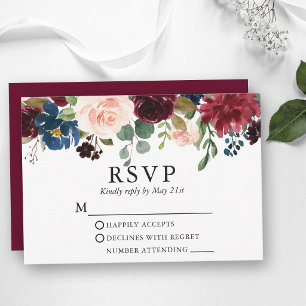 Réponse de mariage aquarelle bordeaux bleu rose fl