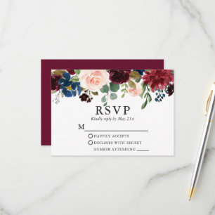 Réponse de mariage aquarelle bordeaux bleu rose fl