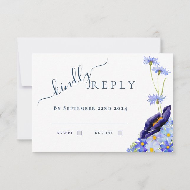 Réponse de mariage aquarelle florale moderne bleue (Devant)
