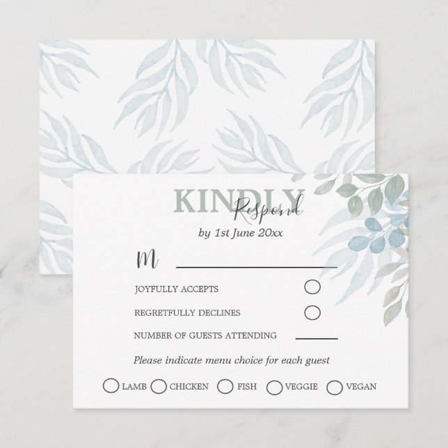 Réponse de mariage au vert eucalyptus poussiéreux  (Devant / Derrière)