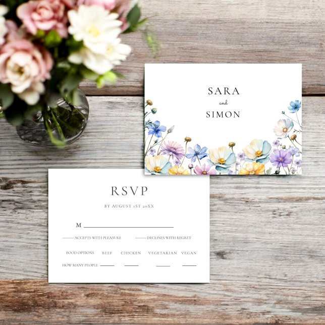 Réponse de mariage aux fleurs sauvages élégantes  (elegant wildflower fully editable wedding rsvp card )