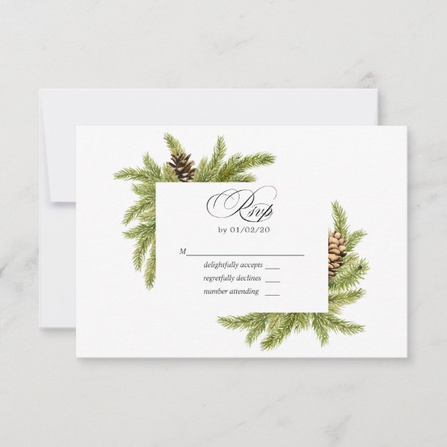 Réponse de mariage aux pins aquarelle hivernale (Devant)