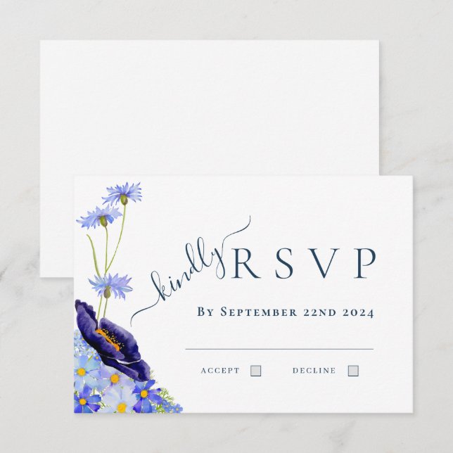 Réponse de mariage bleu de fleur sauvage élégante (Devant / Derrière)