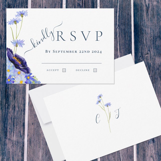 Réponse de mariage bleu de fleur sauvage élégante (Summer florals blue watercolor wildflowers original artwork by artist Catherine Sweetman )