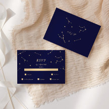 Réponse de mariage bleu et or Constellation Élégan
