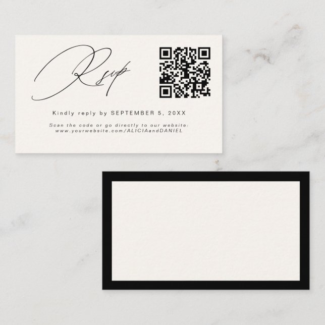 Réponse de mariage carton encart code QR ivoire no (Devant / Derrière)