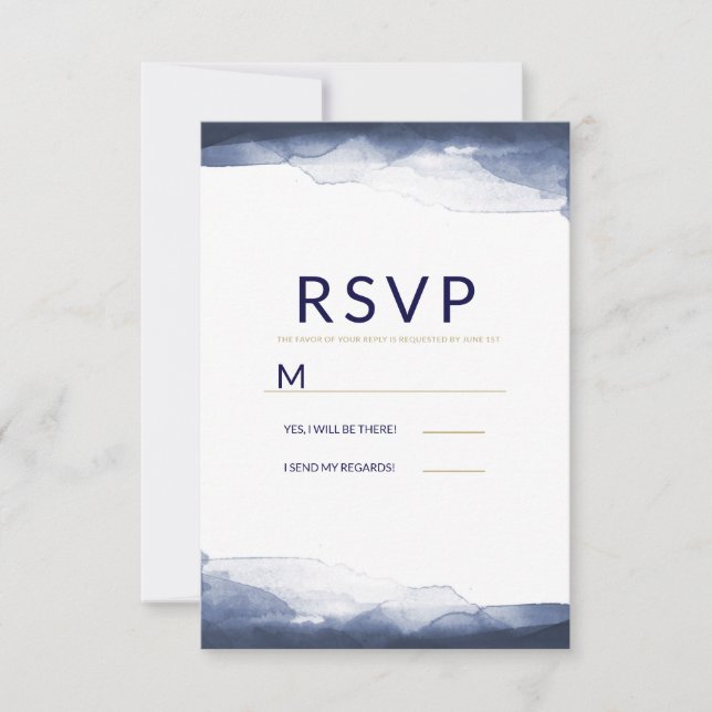 Réponse de mariage chic moderne aquarelle bleu mar (Devant)