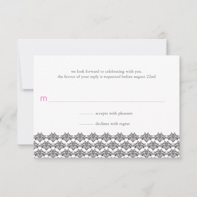 Réponse de mariage Damask Simplicity Noir Rose (Devant)