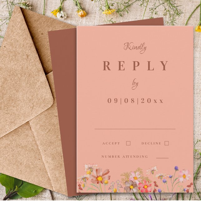 Réponse de mariage d'automne orange en terre cuite (Wildflower terracotta orange fall wedding invitation reply enclosure card )