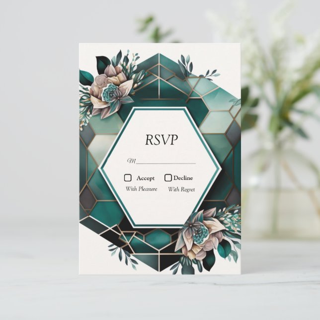 Réponse de Mariage Design Géométrique Vert Moderne (Debout devant)