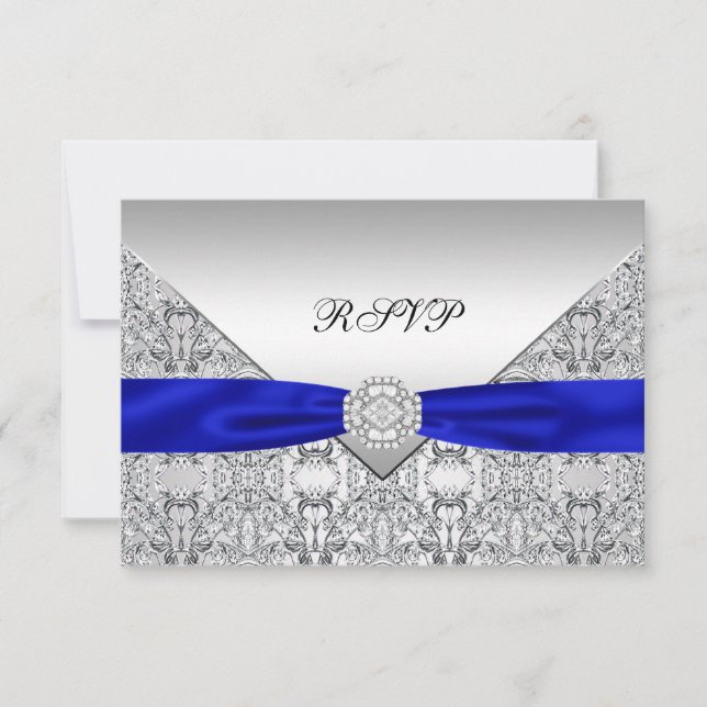 Réponse de mariage diamant bleu roi argent RSVP (Devant)