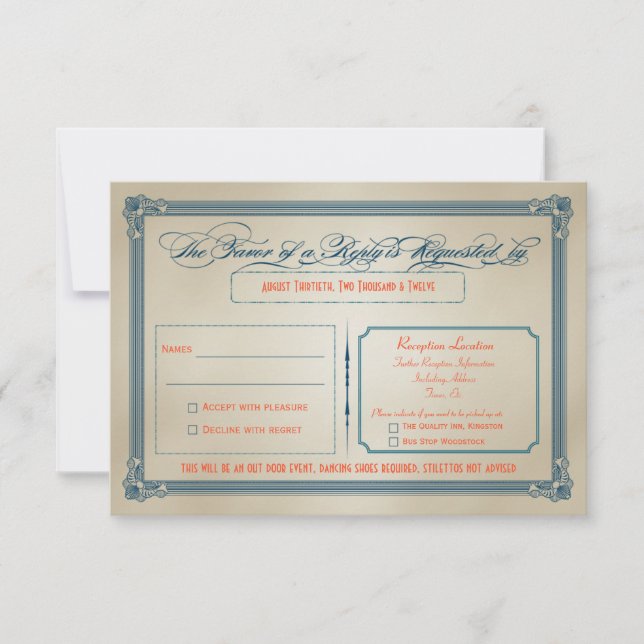 Réponse de mariage DIY Orange, sarcelle et bleu vi (Devant)
