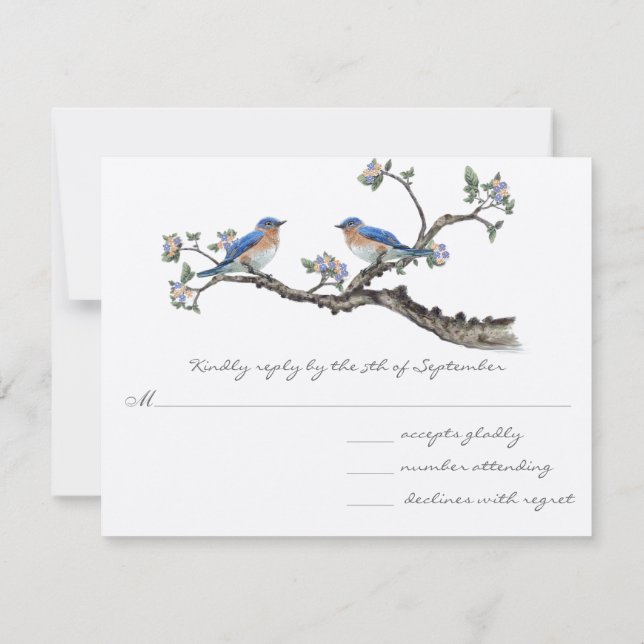 Réponse de mariage d'oiseaux bleus vintage (Dos)