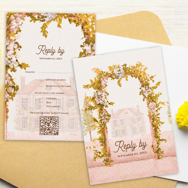Réponse de mariage Élégante Aquarelle Arche de Jar (Elegant Watercolor Garden Arch Wedding RSVP Card Rustic Countryside Floral Response Card)