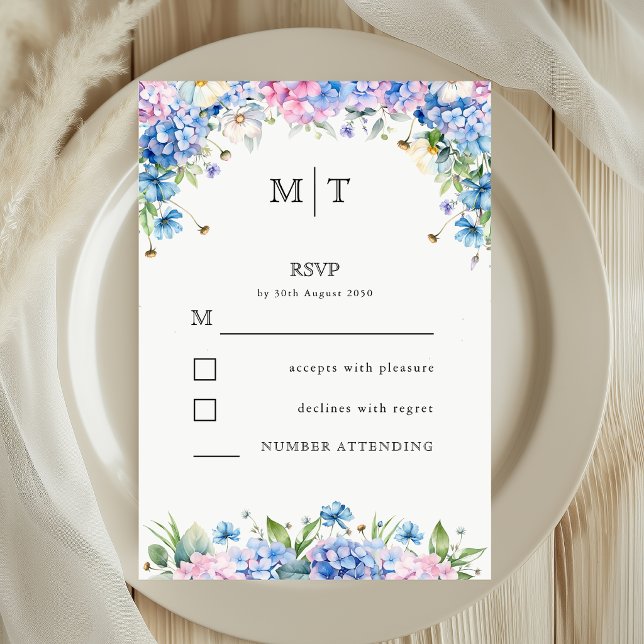 Réponse de mariage élégante hydrangea bleue Monogr (Créateur téléchargé)