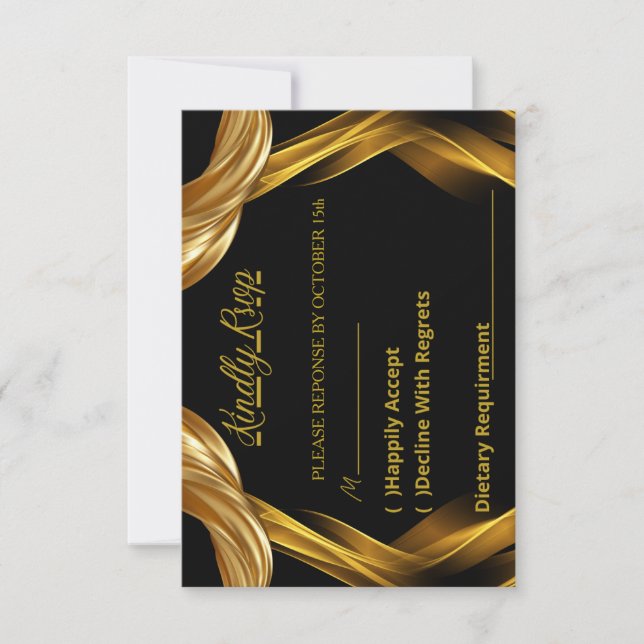 Réponse de Mariage Élégante Noire et Or Ornée (Devant)