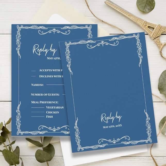 Réponse de mariage en bleu poussiéreux tenue de so (Dusty Blue RSVP Card Elegant Wedding Response Card Black Tie Wedding RSVP)