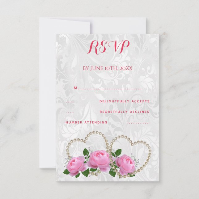 Réponse de mariage en damas de coeurs et roses de  (Devant)