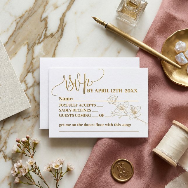 Réponse de Mariage Fantaisiste Écriture Florale Do (Gold Floral Script Whimsical Wedding RSVP | Elegant Bloom Reply Card)
