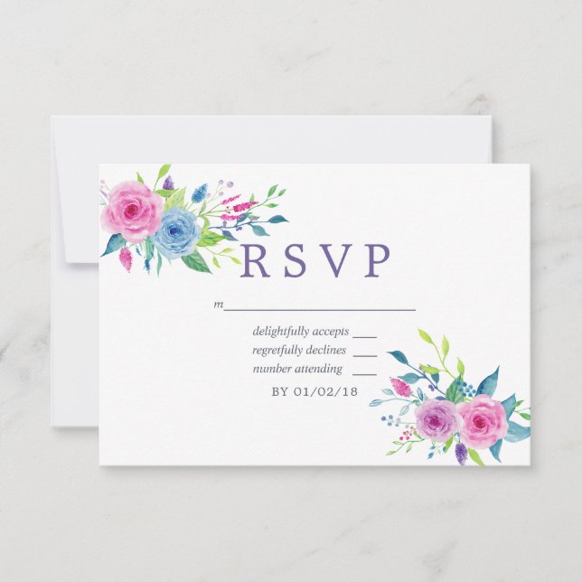 Réponse de mariage floral aquarelle ultra violet (Devant)