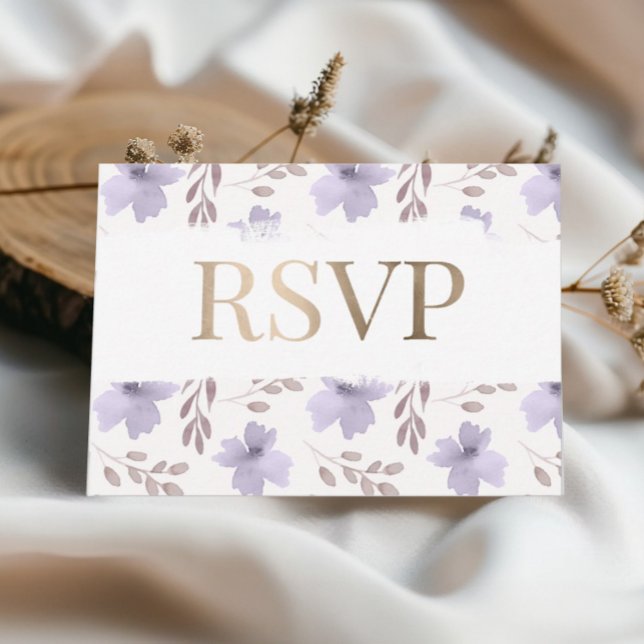 Réponse de mariage floral aquarelle violet rustiqu (Créateur téléchargé)