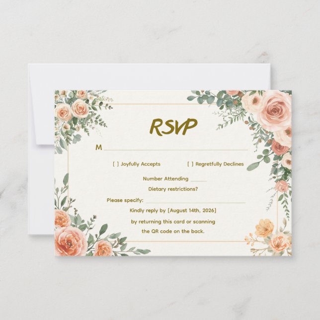 Réponse de mariage floral élégant avec code QR (Devant)