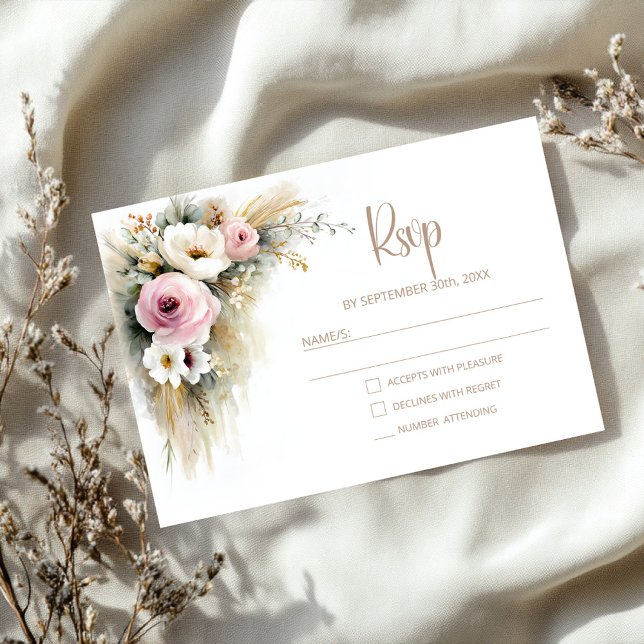 Réponse de mariage floral rose et blanc rustique (Créateur téléchargé)