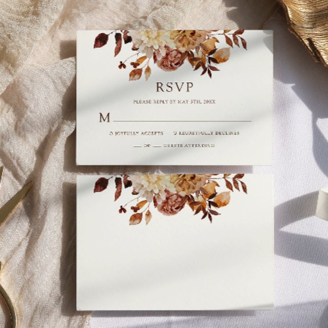 Réponse de mariage florale aquarelle blanche autom (White Fall Watercolor Copper Floral Wedding RSVP
)
