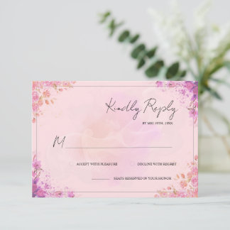 Réponse de mariage florale aquarelle rose violet é