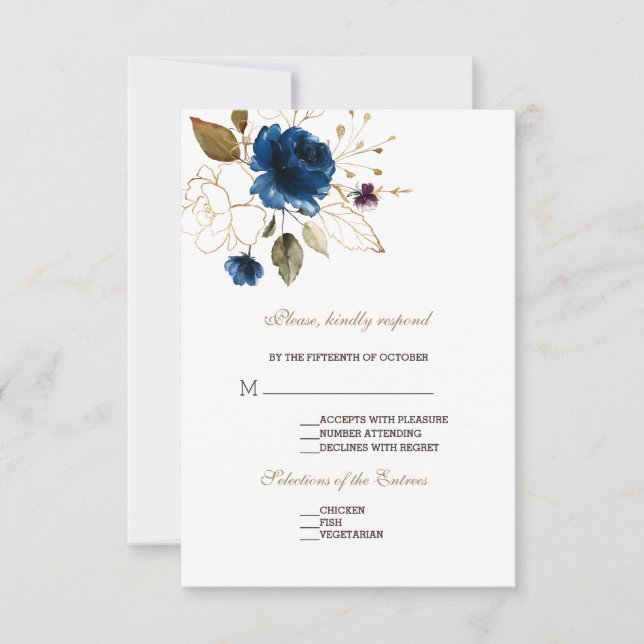 Réponse de mariage florale bleue élégante et fanta (Devant)