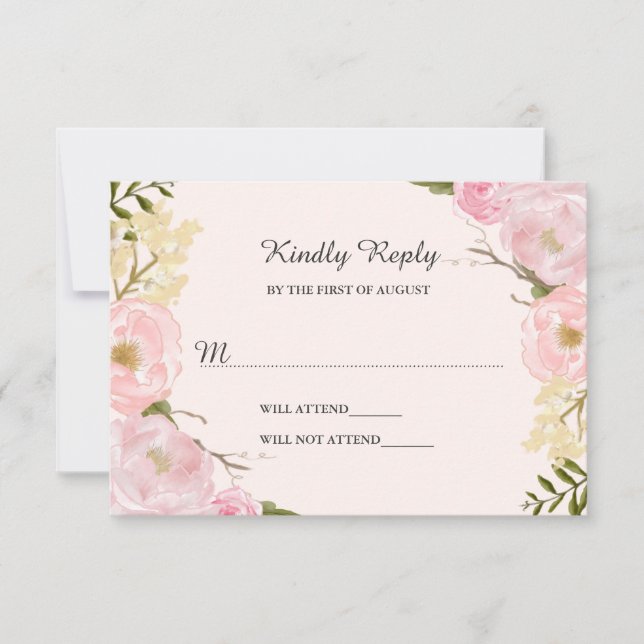 Réponse de mariage florale botanique rose blush (Devant)