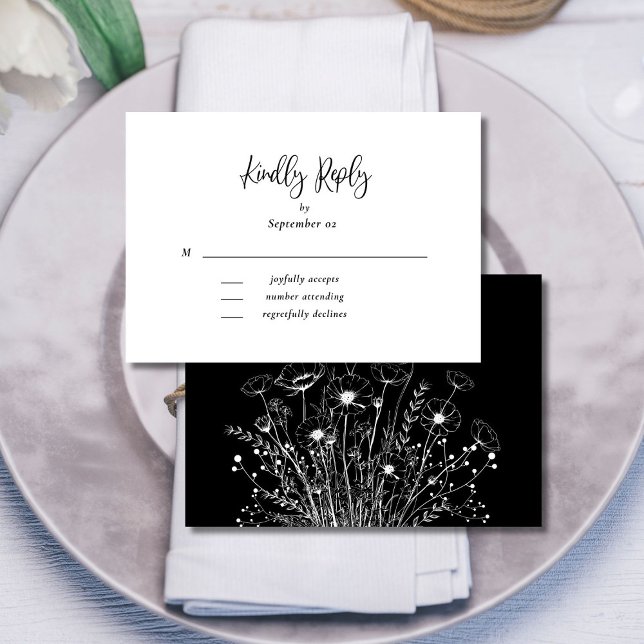 Réponse de mariage florale simple en noir et blanc (Créateur téléchargé)