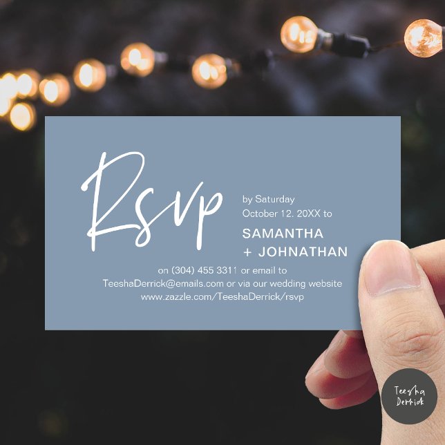 Réponse de mariage Invitation moderne à dîner Rela (Kindly RSVP Modern Minimalist Wedding Dinner Invites Reminder Enclosed Card Phone Email Dusty Blue)