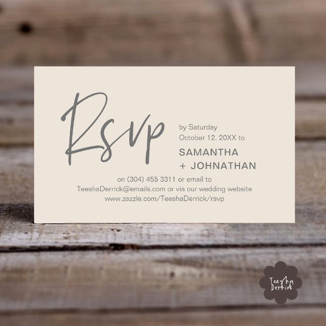 Réponse de mariage Invitation moderne à dîner Rela (Kindly RSVP Modern Minimalist Wedding Dinner Invites Reminder Enclosed Card Phone Email Cream Grey)