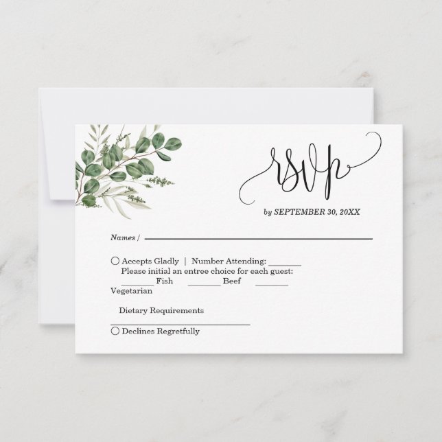 Réponse de mariage manuscrite Eucalyptus  (Devant)