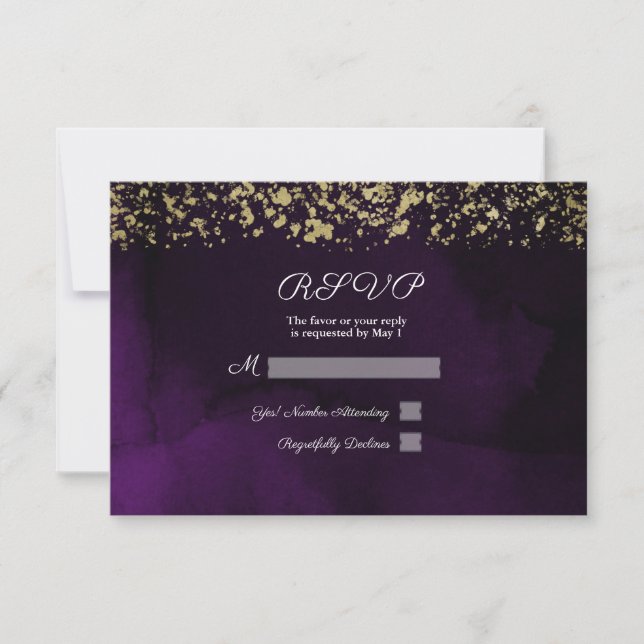 Réponse de mariage moderne aquarelle pourpre royal (Devant)