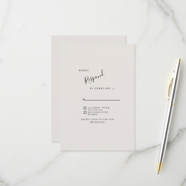 Réponse de mariage moderne simple beige neutre (Devant/Arrière en situation)