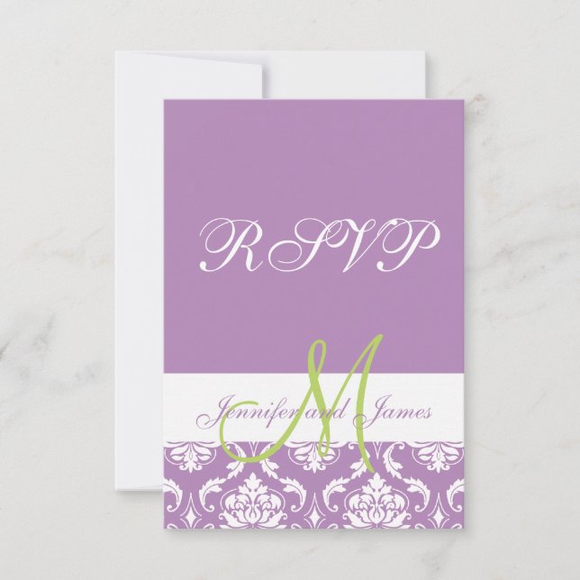 Réponse de mariage photo à monogramme en damas vio (Devant)