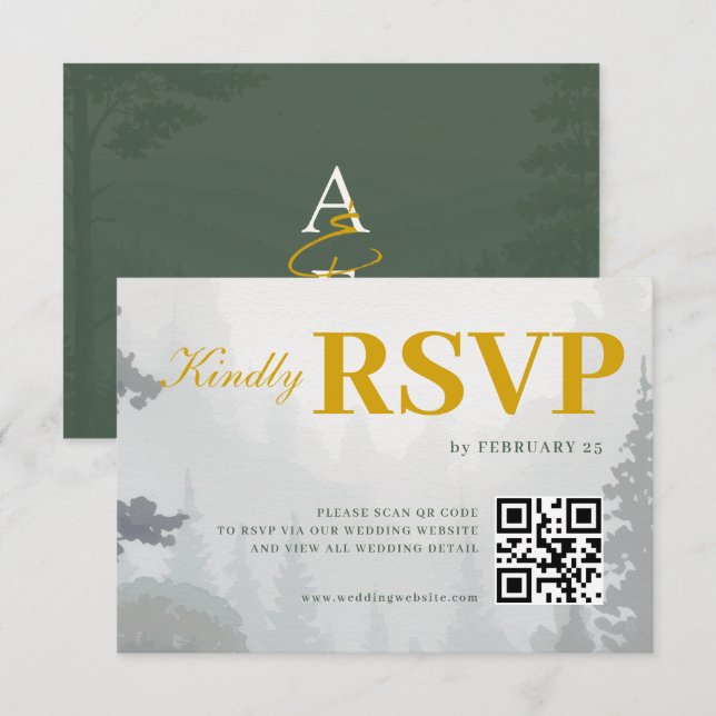Réponse de mariage QR aquarelle forêt rustique ver (Devant / Derrière)