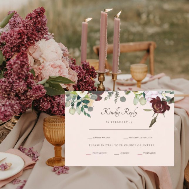 Réponse de mariage riche Bourgogne & rose tendre (Créateur téléchargé)