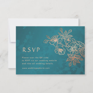 Réponse de mariage Rose Gold Floral Teal