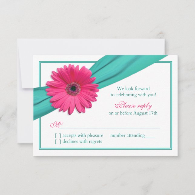 Réponse de Mariage Ruban Turquoise Gerbera Daisy R (Devant)