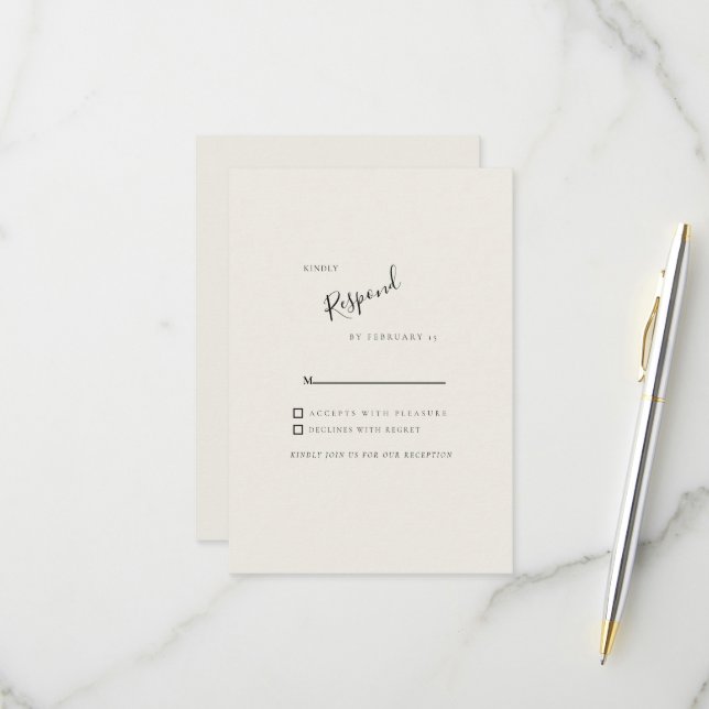 Réponse de mariage simple moderne beige RSVP (Devant/Arrière en situation)