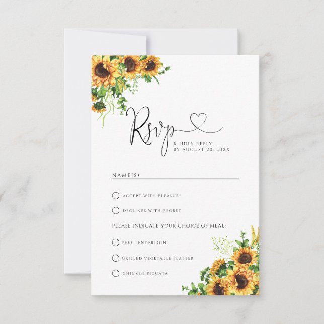 Réponse de mariage Tournesol avec choix de repas (Devant)