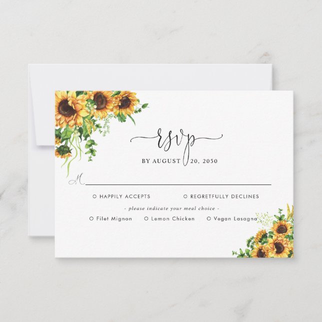 Réponse de mariage Tournesol avec choix de repas (Devant)