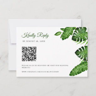 Réponse de mariage tropicale avec code QR sur feui