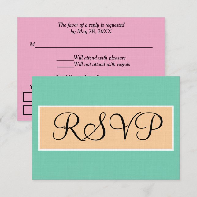 Réponse de mariage vert mousse de mer rose (Devant / Derrière)