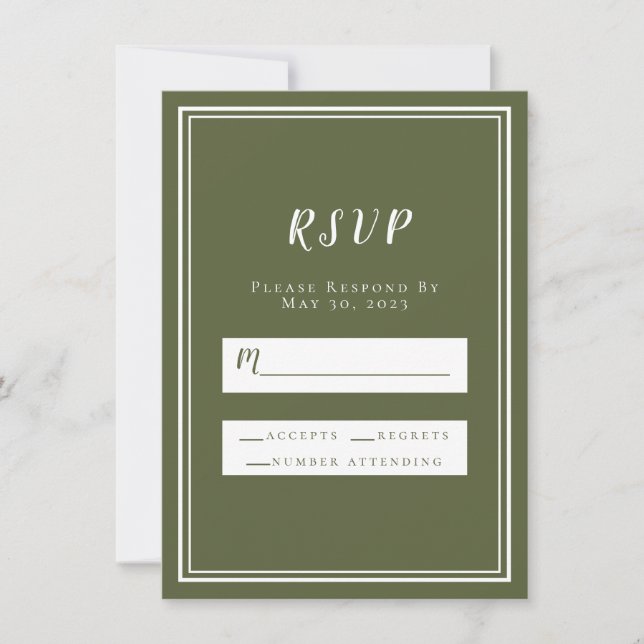 Réponse de mariage vert olive Simple Chic Minimali (Devant)