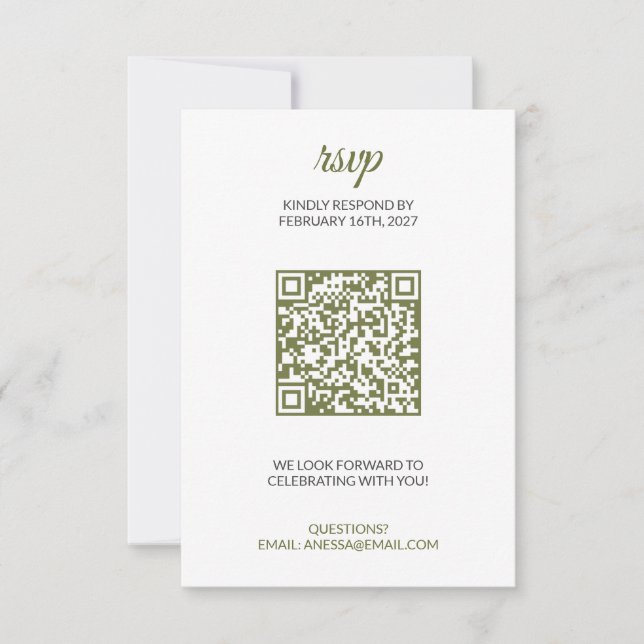 Réponse de mariage Vert Sauge avec code QR (Devant)