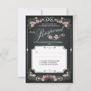 Réponse de mariage vintage florale sur tableau noi